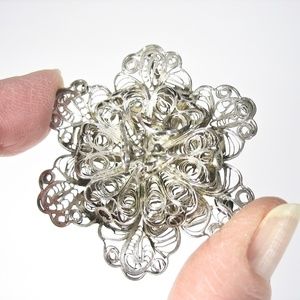 Antique Sterling Filigree Brooch, Mexico, Floral